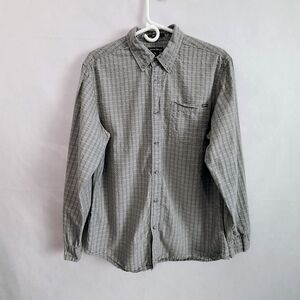 Eddie Bauer Full Button Down Gray Plaid Cotton Dress Shirt Men's M